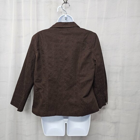 Studio Works Brown Embroidered Eyelet Blazer Boho 8 - Picture 8 of 12